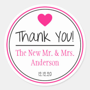 Thank You From The New Mr. & Mrs. (Hot Pink/Black) Classic Round Sticker