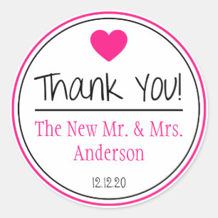 Thank You From The New Mr. & Mrs. (Hot Pink/Black) Classic Round Sticker