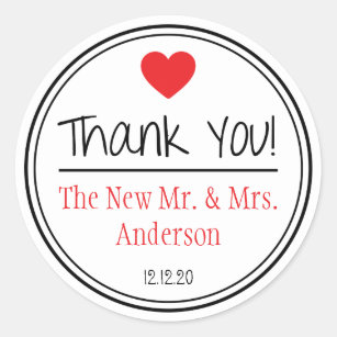 Thank You From The New Mr. & Mrs. (Red / Black) Classic Round Sticker