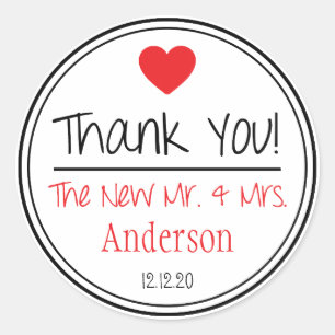 Thank You From The New Mr. & Mrs. (Red / Black) Classic Round Sticker