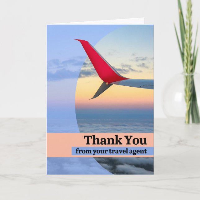 Thank You From Your Travel Agent Airplane Wing Holiday Card (Front)