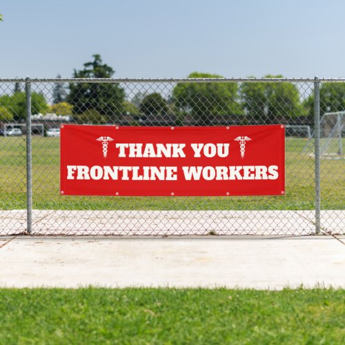 Thank You Frontline Workers Bold Red White Large Banner