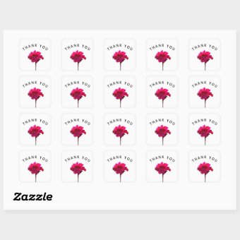 Thank You Fuchsia Hand Crafted Floral Graphic Square Sticker | Zazzle