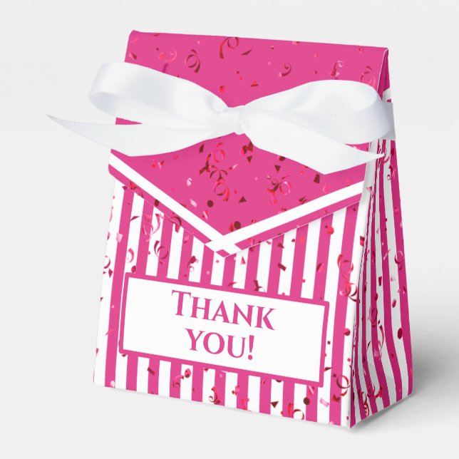 Thank You - Fuchsia/White Simple Stripes Pattern Favor Boxes (Front Side)