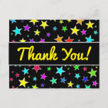 [ Thumbnail: "Thank You!" + Fun, Colorful Stars Pattern Postcard ]