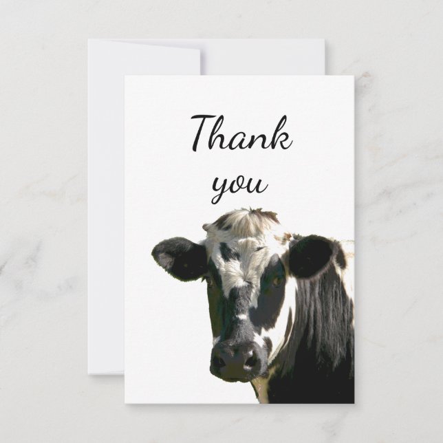 Thank You Fun Curious Holstein Cow Peeking out Card (Front)