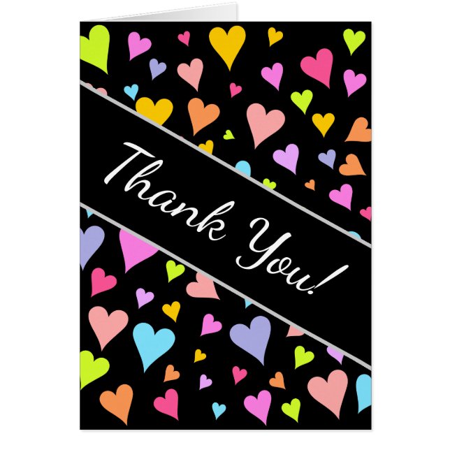 "Thank You!"; Fun, Loving, Colorful Hearts Pattern (Front)