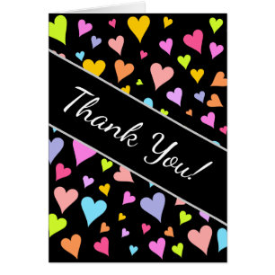 "Thank You!"; Fun, Loving, Colorful Hearts Pattern Cards