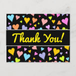[ Thumbnail: "Thank You!"; Fun, Loving, Colorful Hearts Pattern Postcard ]