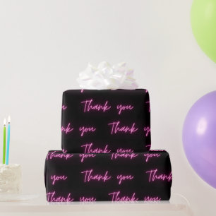 Thank You Fun Modern Black Hot Pink Neon Script Wrapping Paper