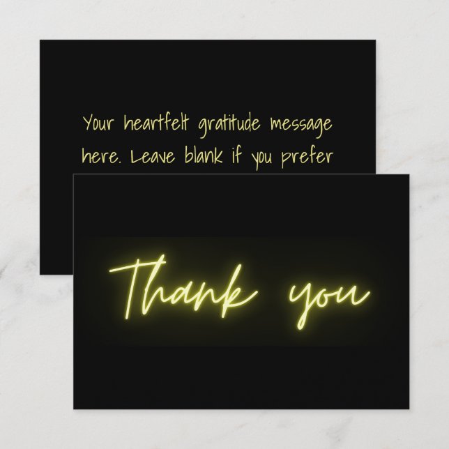 Thank You Fun Modern Black Yellow Neon Script Card (Front/Back)