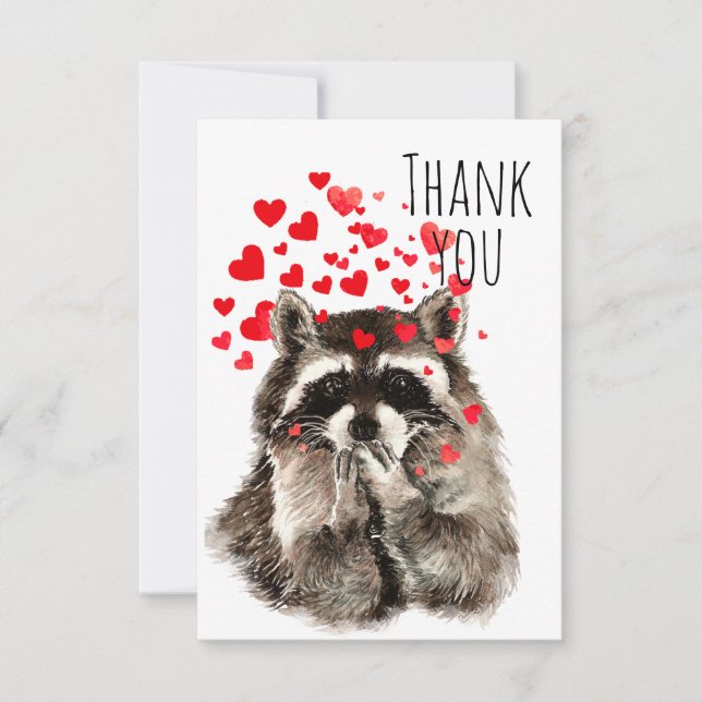 Thank You Fun Raccoon Blowing Kisses Animal Humor Card (Front)