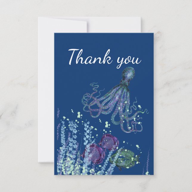 Thank You Fun Underwater Fish Octopus Ocean Sea Card (Front)