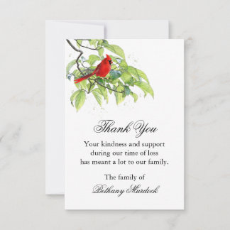 Thank You Funeral Card, Cardinal on a Limb Note Card