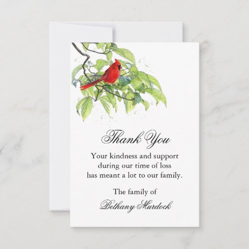 Thank You Funeral Card Cardinal on a Limb Note Card