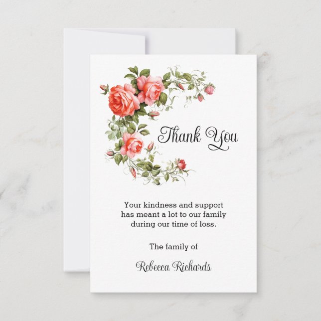 Thank You Funeral Cards, Coral Roses (Front)