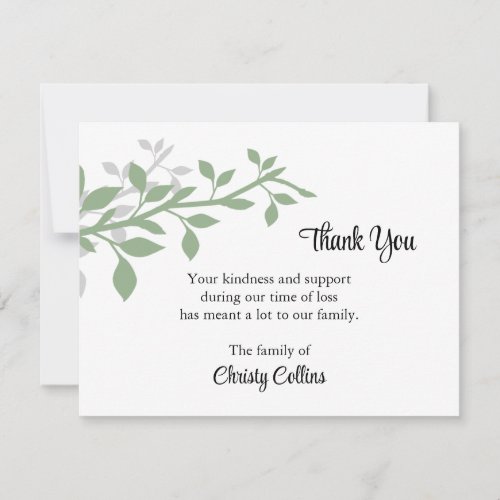 Thank You Funeral Cards Green  Gray Branches Note Card