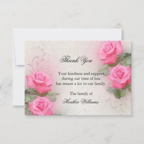 Thank You Funeral Cards Pink Roses Note Card