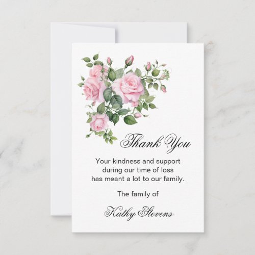 Thank You Funeral Cards Pink Roses Note Card