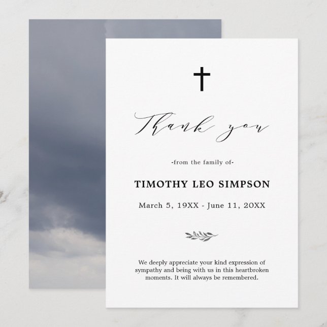 Thank You Funeral Cloudy Sympathy Grief Card (Front/Back)