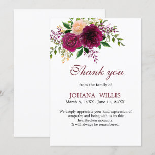 Thank You Funeral Floral Purple Memorial Card