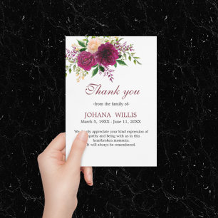 Thank You Funeral Floral Purple Memorial Card