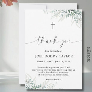 Thank You Funeral Greenery Sympathy Grief Card