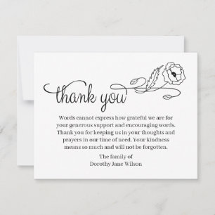 Thank you Funeral Note Card Bereavement Flower