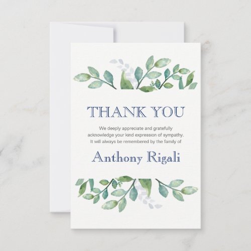 Thank You Funeral Note Card Greenery Suite