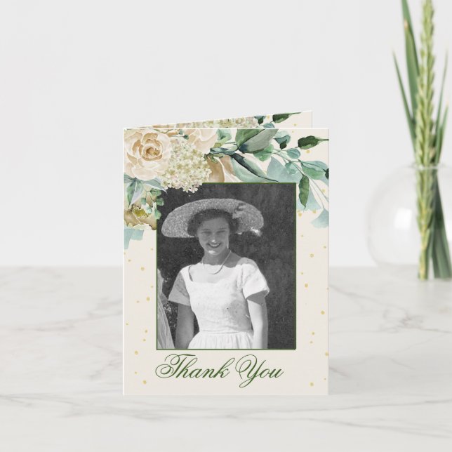 Thank You Funeral Photo Elegant Rose Foliage Invitation (Front)