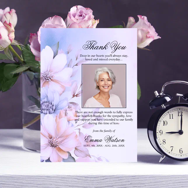 Thank You Funeral Purple Lavender Floral | PHOTO Card | Zazzle