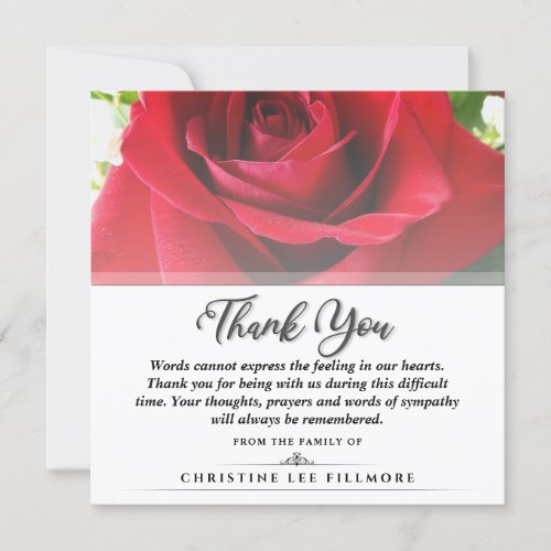 Thank You Funeral Red Rose Square _ Words