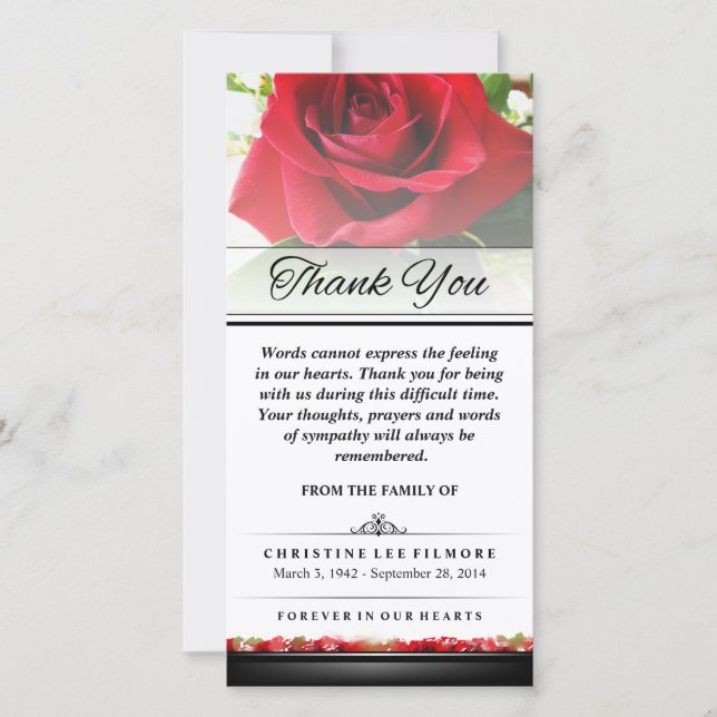 Thank You Funeral Red Rose - Words Cannot Express Card (Front)