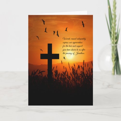 Thank You Funeral Service Sunset Cross Name Card