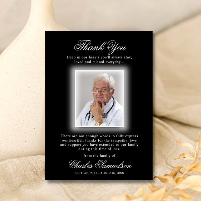 Thank You Funeral Sympathy Black White | PHOTO Card (Creator Uploaded)