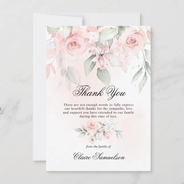 Thank You Funeral Sympathy Pink Floral | PHOTO Card | Zazzle