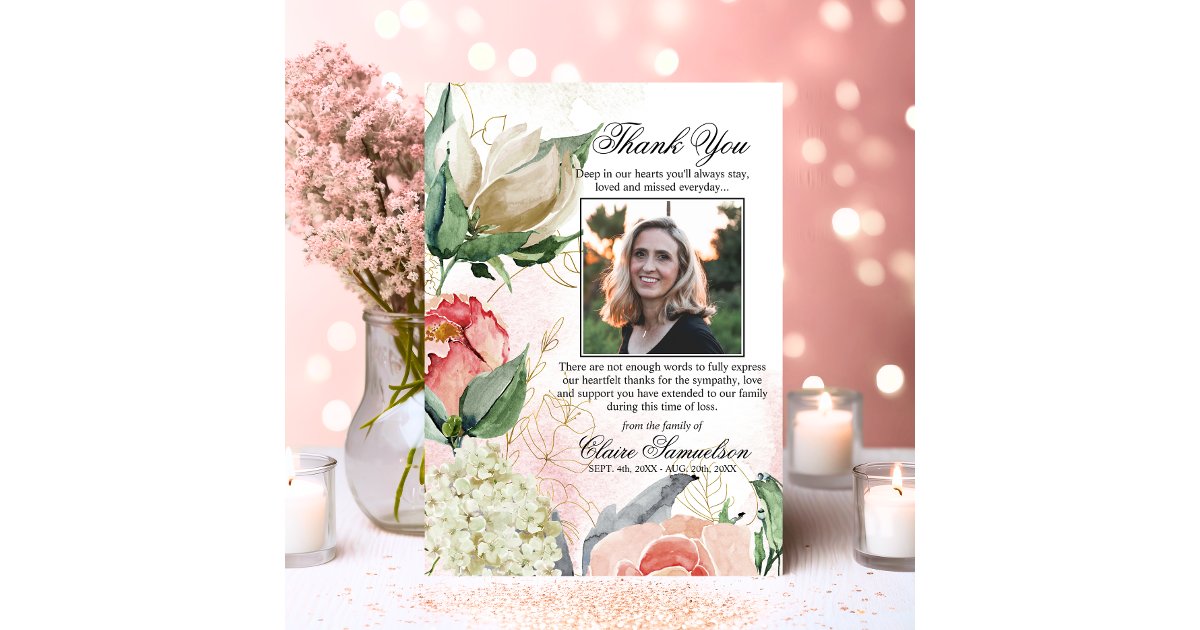 Thank You Funeral Sympathy Pink Floral | PHOTO Card | Zazzle