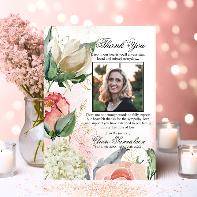 Thank You Funeral Sympathy Pink Floral | PHOTO Card (Thank You Funeral Sympathy Pink Floral  PHOTO)