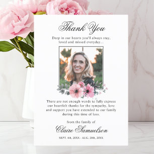 Thank You Funeral Sympathy Pink Flowers PHOTO Card