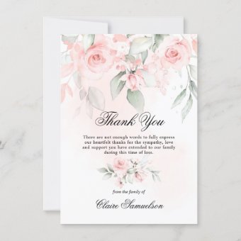 Thank You Funeral Sympathy Pink Roses Floral | Zazzle