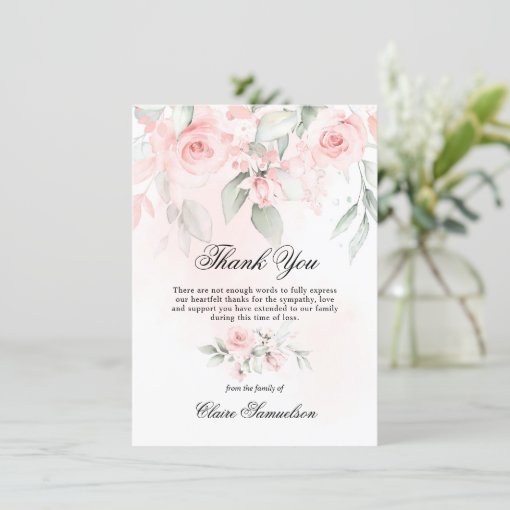 Thank You Funeral Sympathy Pink Roses Floral | Zazzle