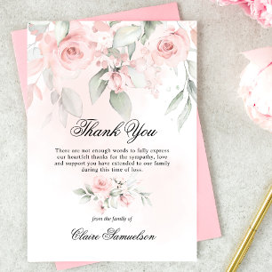 Thank You Funeral Sympathy Pink Roses Floral Card