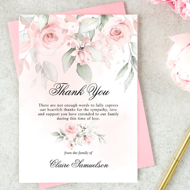 Thank You Funeral Sympathy Pink Roses Floral Card (Creator Uploaded)