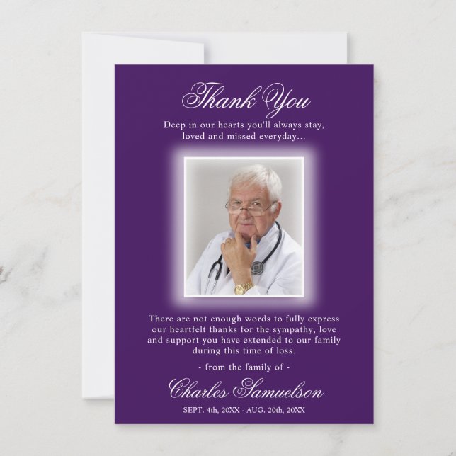 Thank You Funeral Sympathy PURPLE | PHOTO Card (Front)