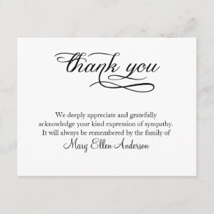 Thank You Funeral Note Card Behreavement