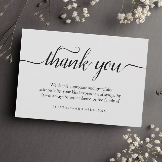 Thank You Funeral Thank You Note Card Bereavement (Gray Sympathy Thank You Card)