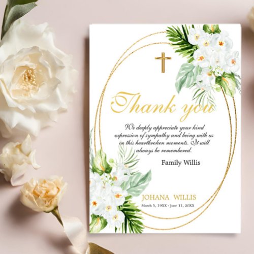 Thank You Funeral White floral Sympathy Grief Card