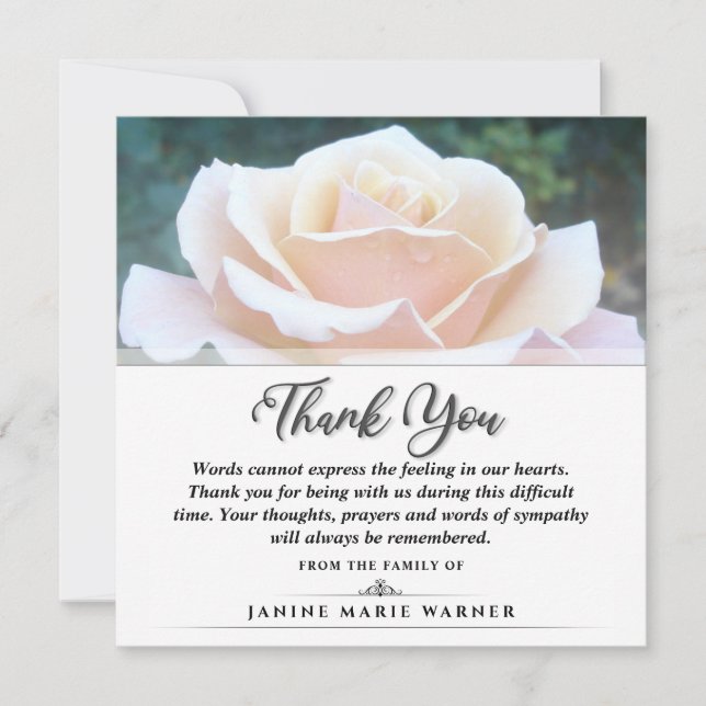 Thank You Funeral White Rose Square - Words (Front)