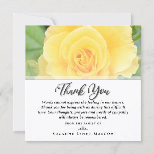 Thank You Funeral Yellow Rose Square _ Words