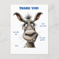 Thank You Funny Donkey Postcard